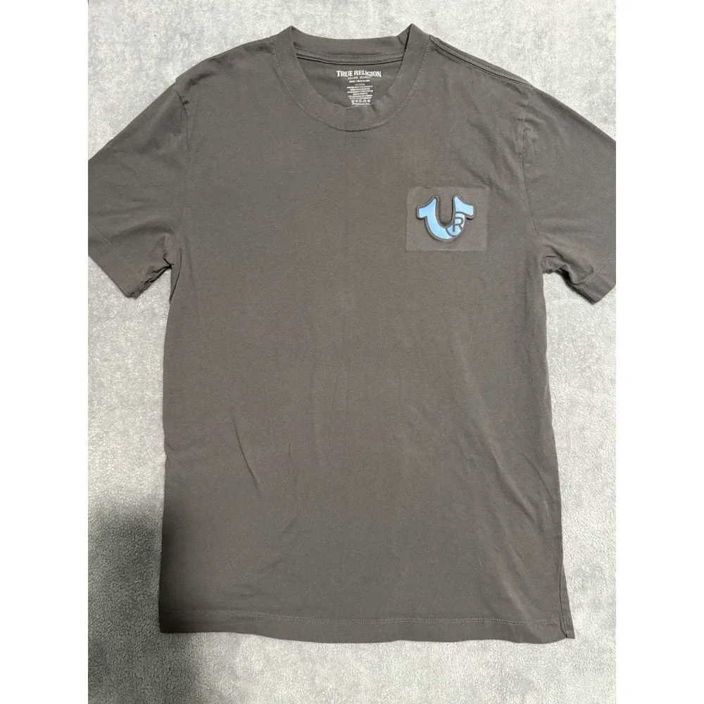 True Religion Men's Small Pop Out Print Gray T-Shirt Short Sleeve
